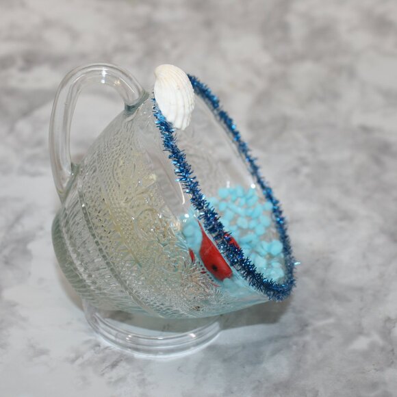 HAND CRAFTED Fish Aquarium Under Sea Decor Ornament Upcycled Cup Shells Seaweed - Picture 3 of 12